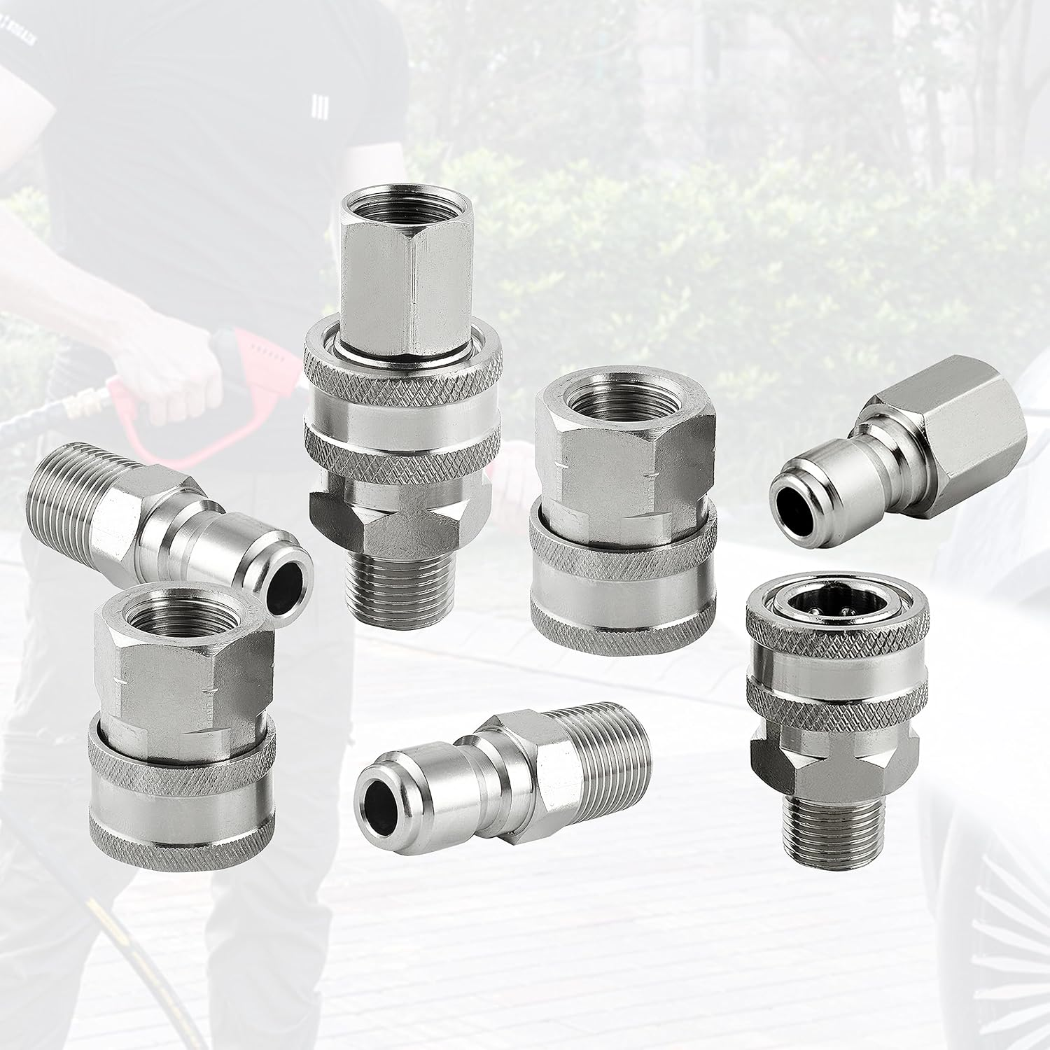 Raincovo Pressure Washer Quick Connect 3/8 Inch, Pressure Washer Fittings, Stainless Steel Adapter Set, Female and Male Thread, 8 Pieces image number 1