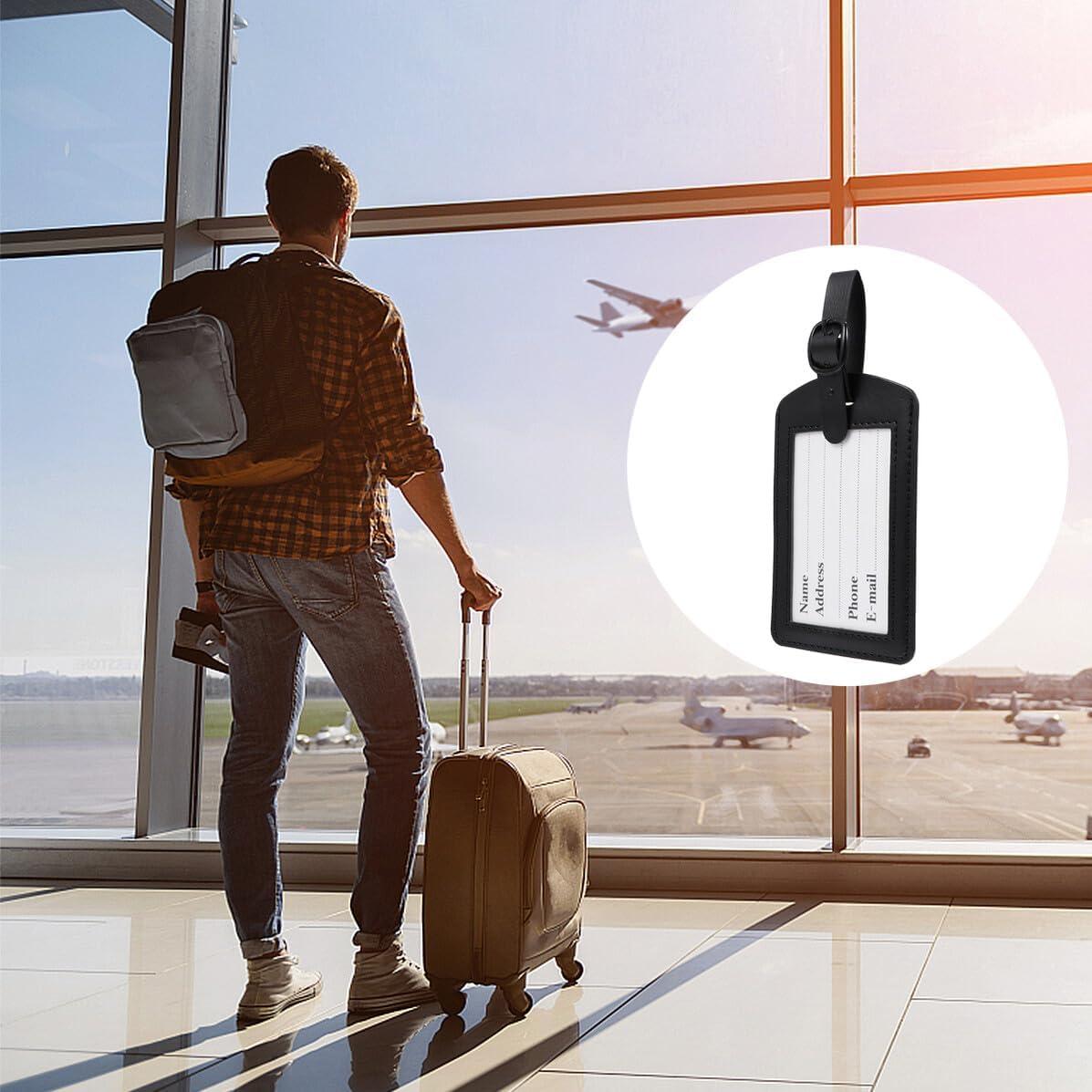 Holibanna 5Pcs PU Luggage Tags with Clasp Black Suitcase Labels for Travel Bags Reusable Id Tags for Suitcase Handbag Backpack Briefcase Identifier image number 6