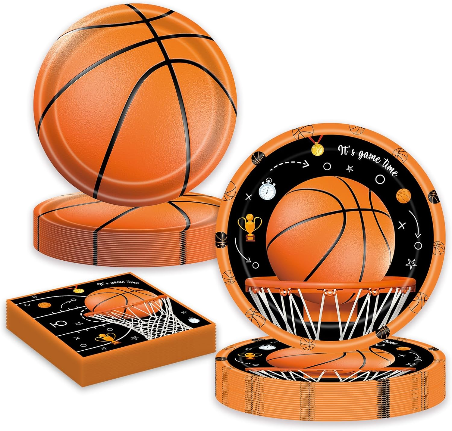 60 Pcs Basketball Paper Plates and Napkins Disposable Birthday Party Plates Dinner Dessert Tableware Supplies for Kids Basketball Birthday Sports Themed Party Decorations Serve 20