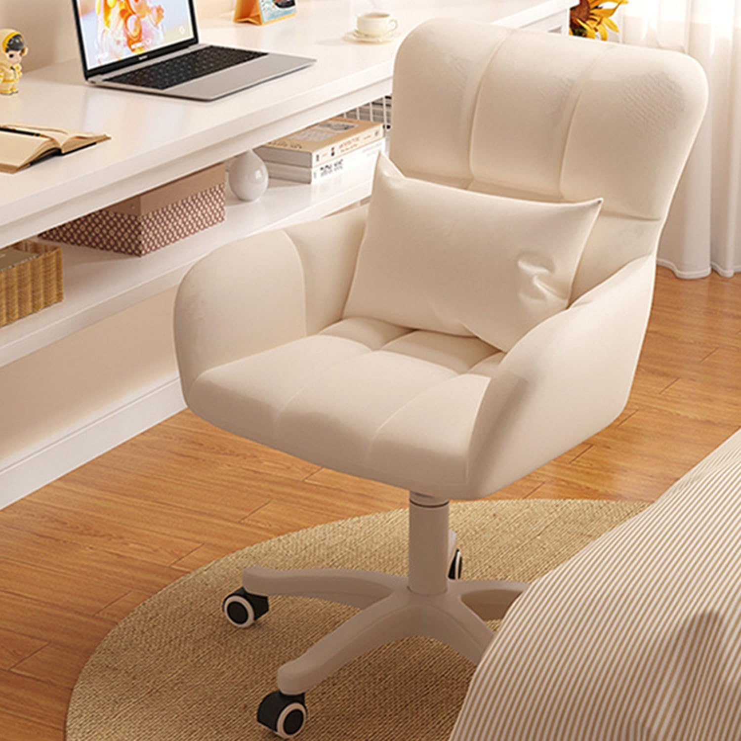 Uandhome Home Office Chair with Wheels,360&deg;Swivel Vanity Chair with Lumbar Pillow, Height Adjustable Computer Task Chair for Home Office, Modern Chair image number 2