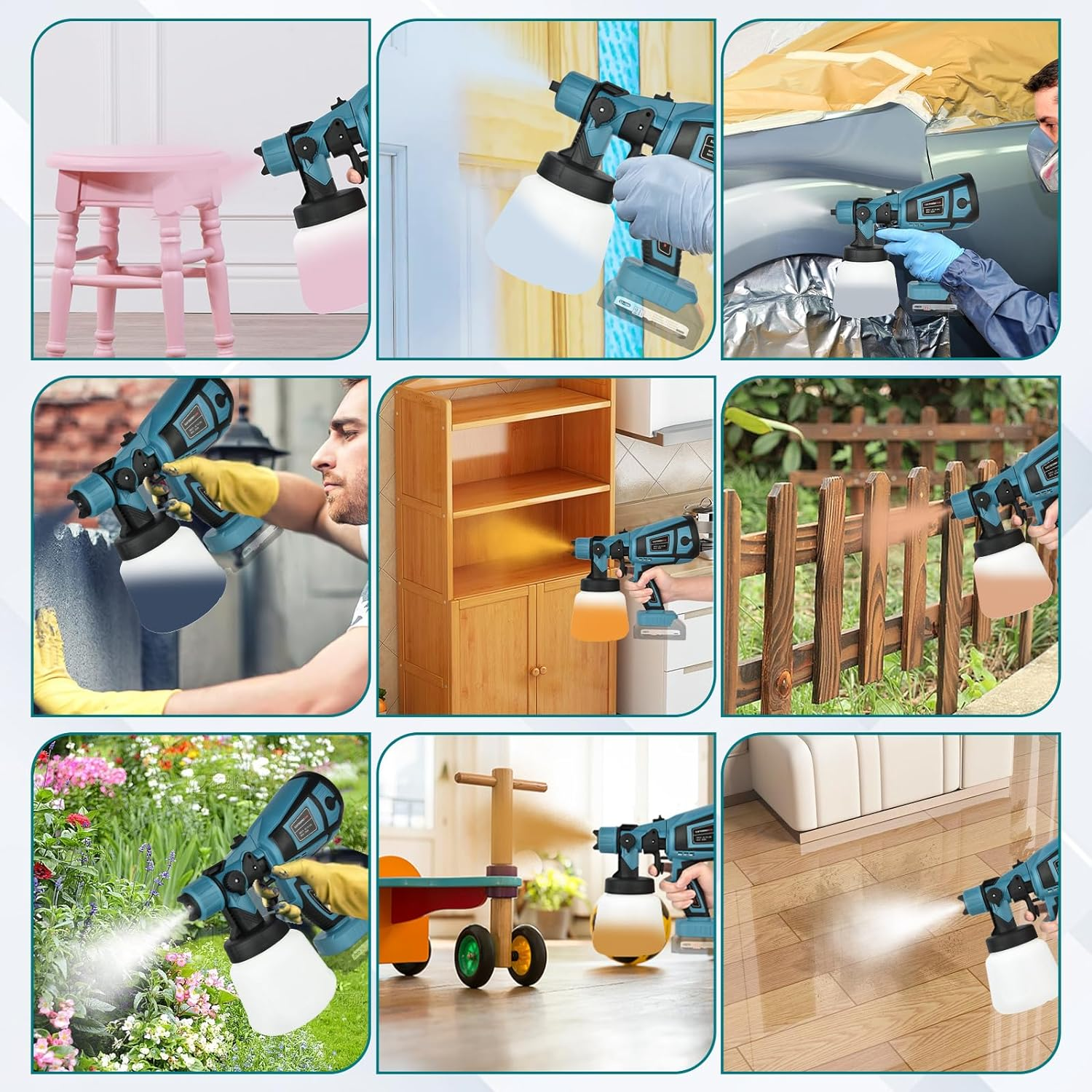 200W Lithium Battery Electric Spray Gun with 900Ml Pot/Funnel/Nozzle (0.8/1/1.5/1.8/2.5 Mm), Automatic Disinfectant Spray Gun