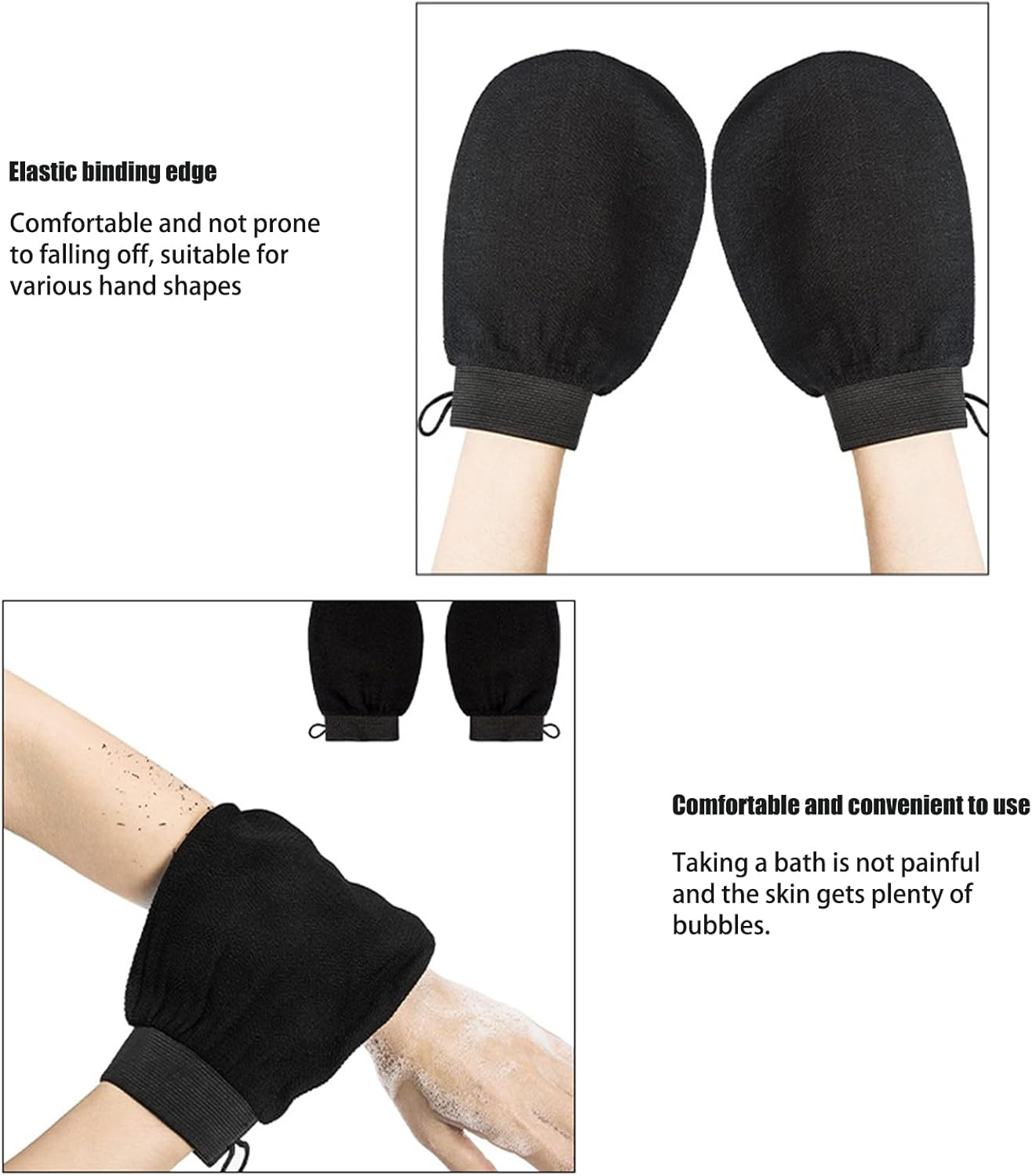 Xolixorium Exfoliating Glove Korean Exfoliating Mitt Body Scrubber for Dead Skin Removal before Self Tanning for Women and Men Black Pair image number 4