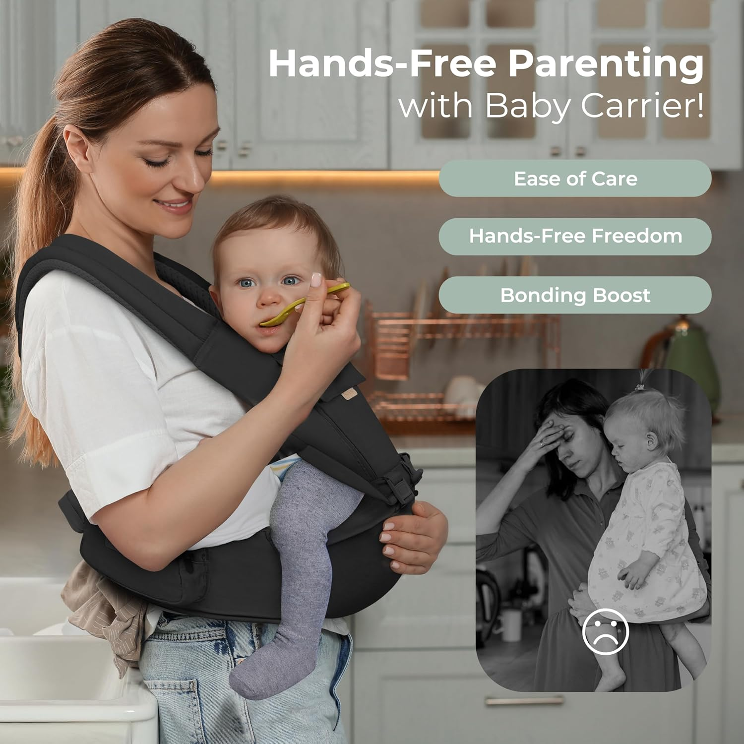 FRUITEAM Baby Carrier, 6-In-1 Baby Carrier with Waist Stool, One Size Fits All -Adapt to Newborn, Baby Hip Carrier for Breastfeeding, Infant & Toddler, Black