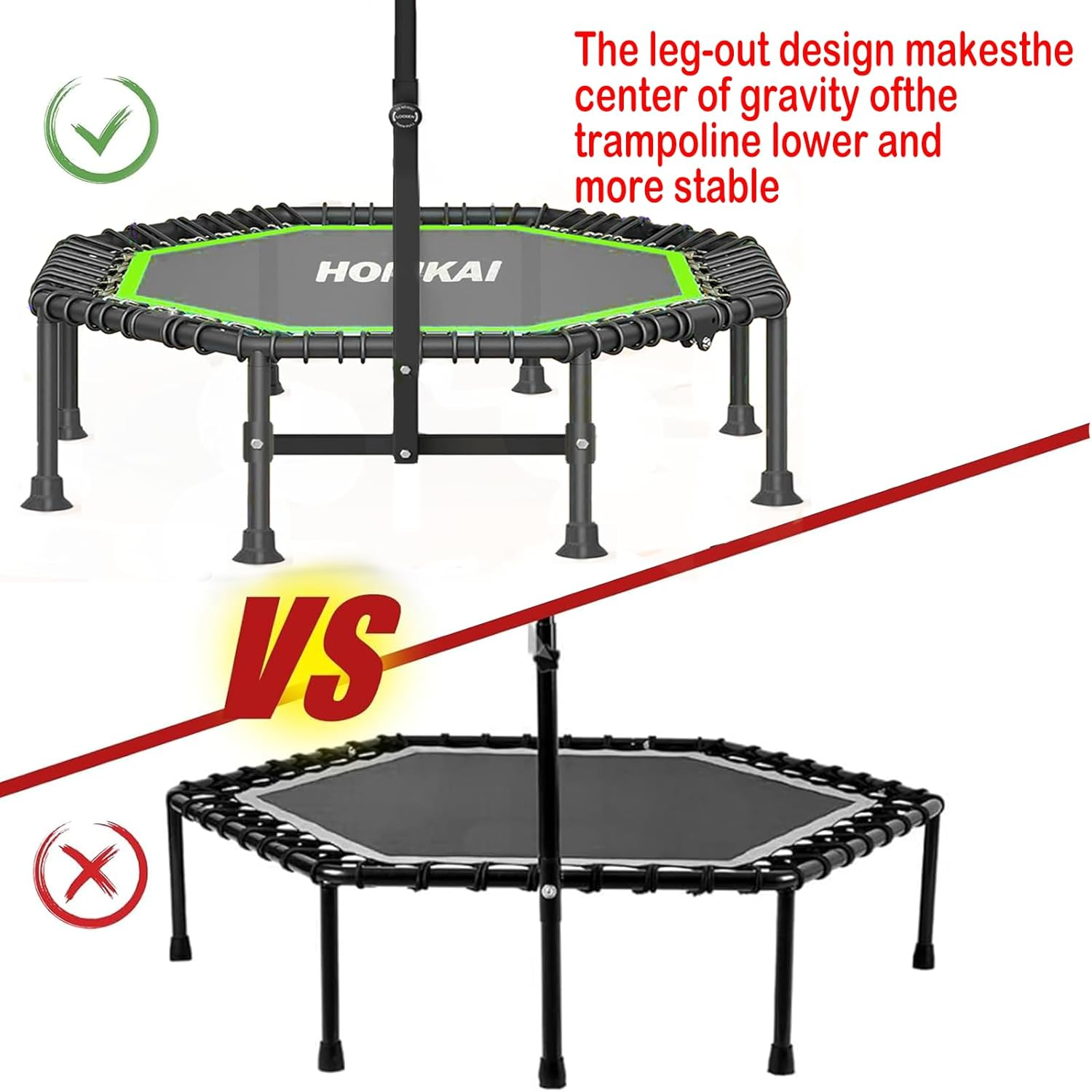 HOMKAI 51" Foldable Mini Trampoline Rebounder, Fitness Trampolines, T Shape Adjustable Foam Handle, Stable & Quiet Exercise Rebounder for Kids Adults Indoor Outdoor Workout image number 5