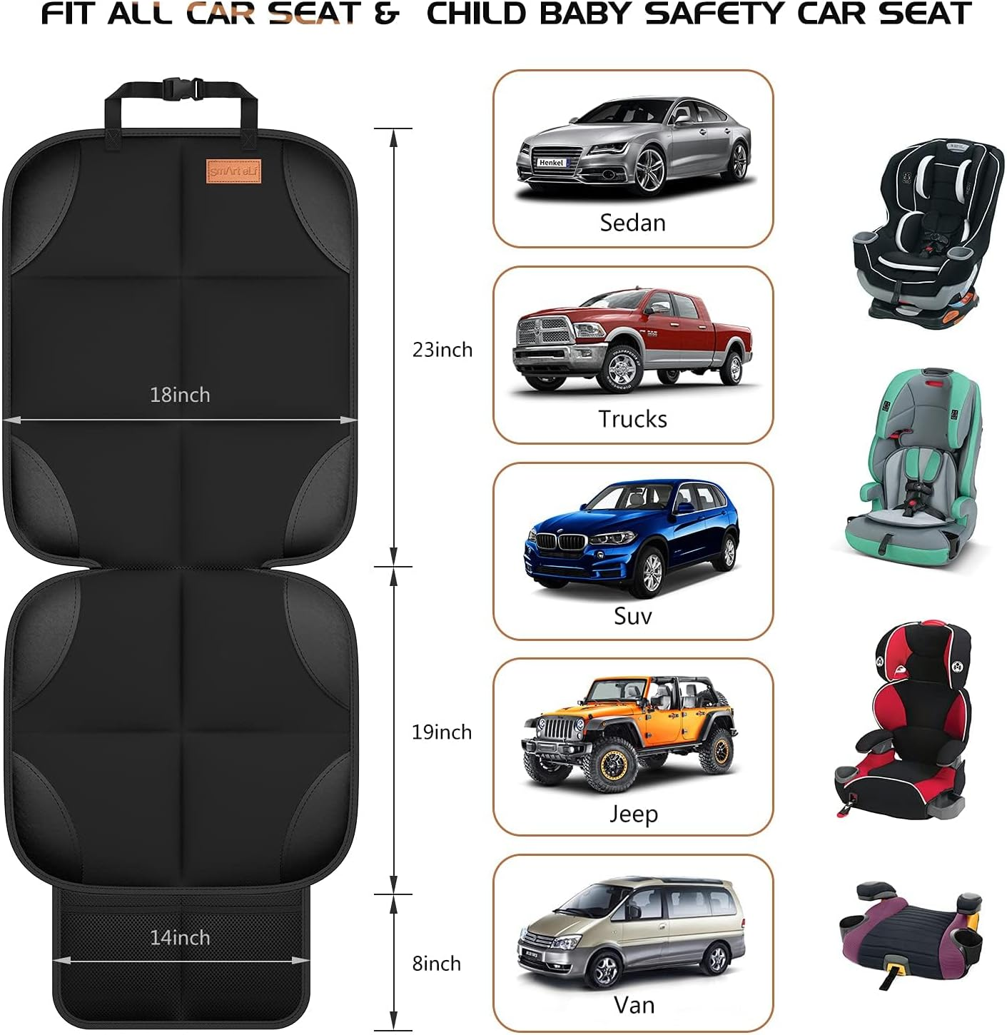 Smart Elf Car Seat Protector, 2Pack Seat Protector Protect Child Seats with Thickest Padding and Non-Slip Backing Mesh Pockets for Baby and Pet image number 1