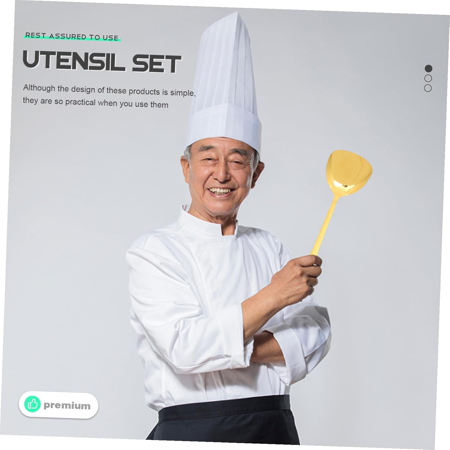 Stainless Steel Kitchen Utensil Set Gold Cooking Spatula and Scoop Kit Ergonomic Design Dishwasher Safe Tools for Stir-Frying and Braising image number 4