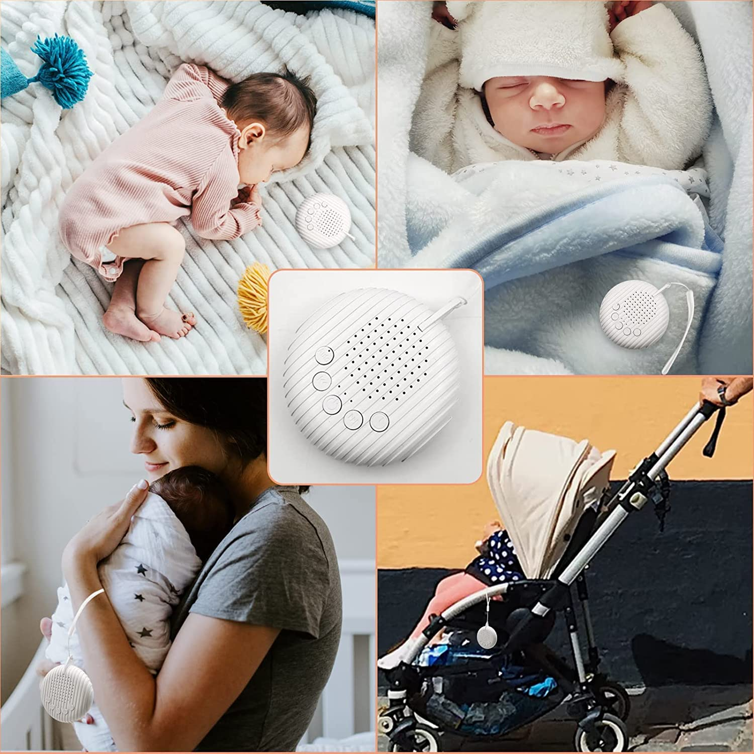 White Noise Machine, Xkey Portable Sound Machine with 10 Natural Soothing Sounds 3 Timers, Compact Sleep Sound Machine with Volume Control Powered by USB, White Hanging Sound Machine (A) image number 2
