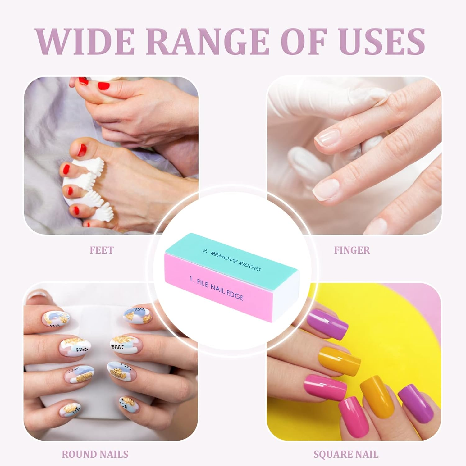 DECORNIJIA 5Pcs Manicure Four Sided Nail Files Sponge Nail Files Manicure Tool Kit Art Supplies for Women French Tip Buffer Block