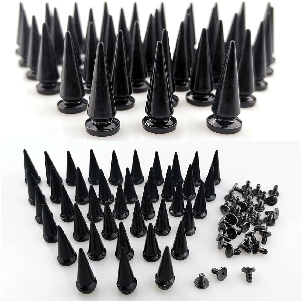 FAZHBARY 40 Pairs Black Cone Spikes Punk Rivets and Screwback Studs Metal Bullet Spikes Studs for Clothing DIY Leather Craft image number 4
