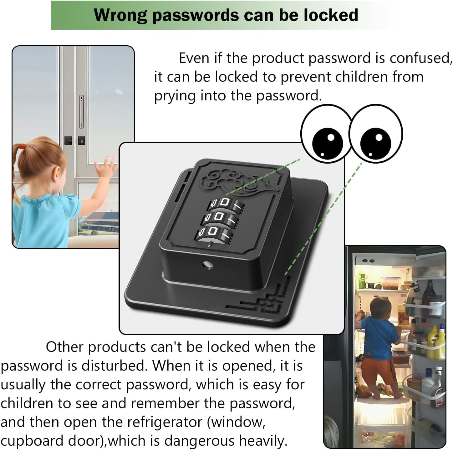 2 Pack Refrigerator Locks with 3-Digit Combination, Child Proof Cabinet Locks for Fridge, Freezer, Drawers, Closets & Windows, Easy Install Premium Safety Locks, Durable and Secure (Black) image number 4