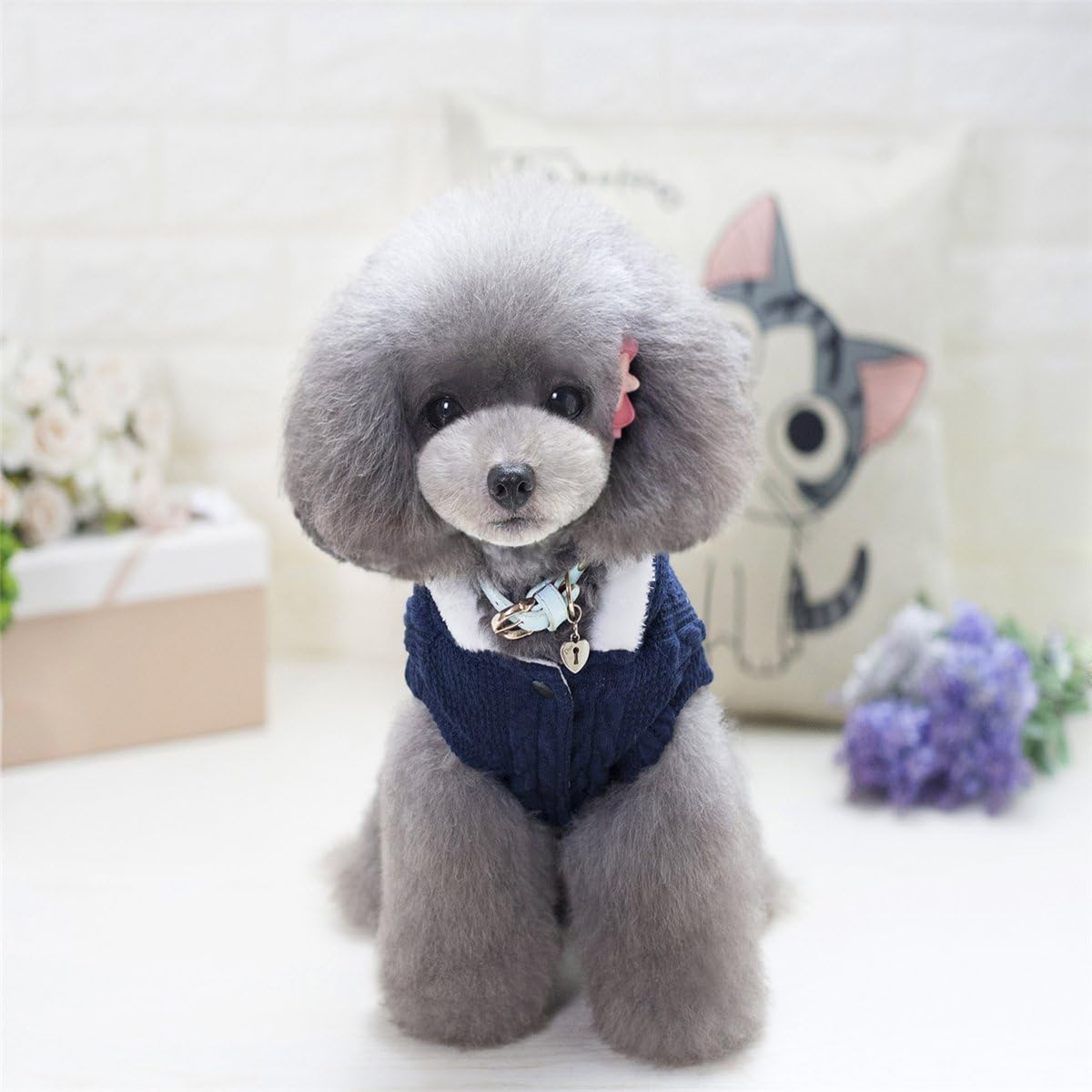 Dog Sweater, Bwealth 2 Layers Fleece Lined Warm Dog Clothes - Classic Knitted Winter Small Dog Jumper Coat - Pet Apparel Jacket Dog Sweaters for Small Dogs Cats Puppy Boy Girl (Medium, Dark Blue) image number 2