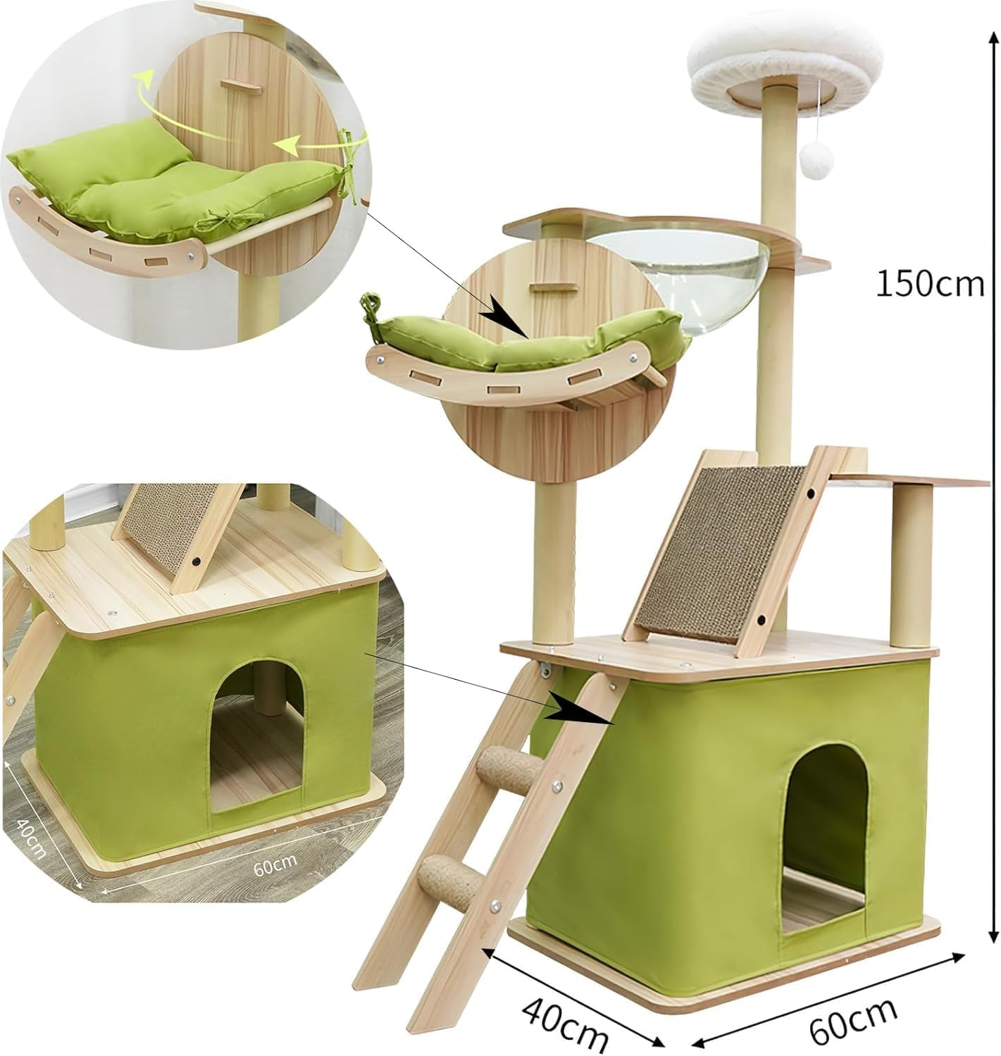 Large Cat Tree, XICEN 140CM Cat Tower for Cats, Super Spacious Condo, Cat Climbing Frame, Large Cat Nest, Wide Padded Perch Scratching Posts & Pad for Indoor Cats image number 5