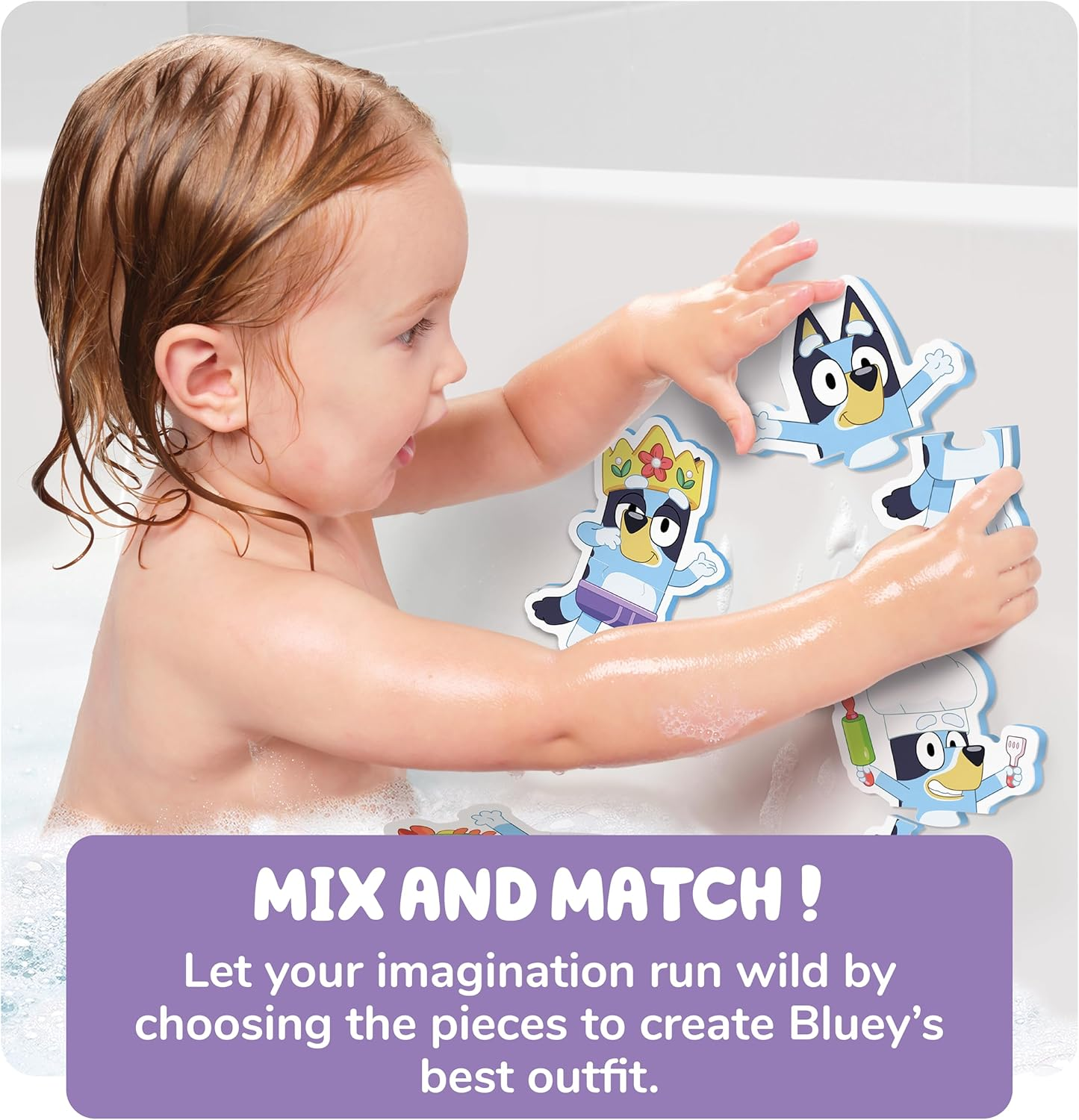 TOMY Toomies Bluey Bath Puzzle &ndash; 8-Piece Foam Jigsaw Puzzle Set with Mix & Match Bluey Poses, Soft Baby Bath Toys, Non-Toxic and Water-Friendly, Includes Mesh Storage Bag with Suction Cups, 18+ Months image number 6