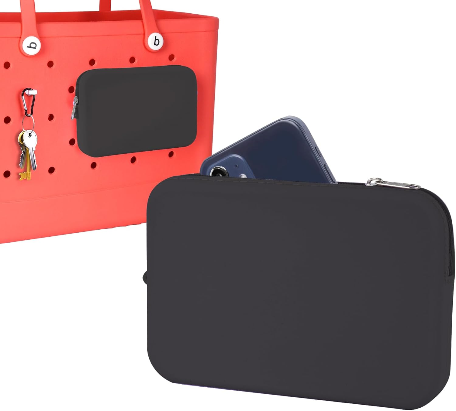 Raymall Silicone Pouch for Bogg Bag, Accessories Phone Holder for Bogg Bag, Zipper Pouch Wallet Compatible with All Cell Phone White