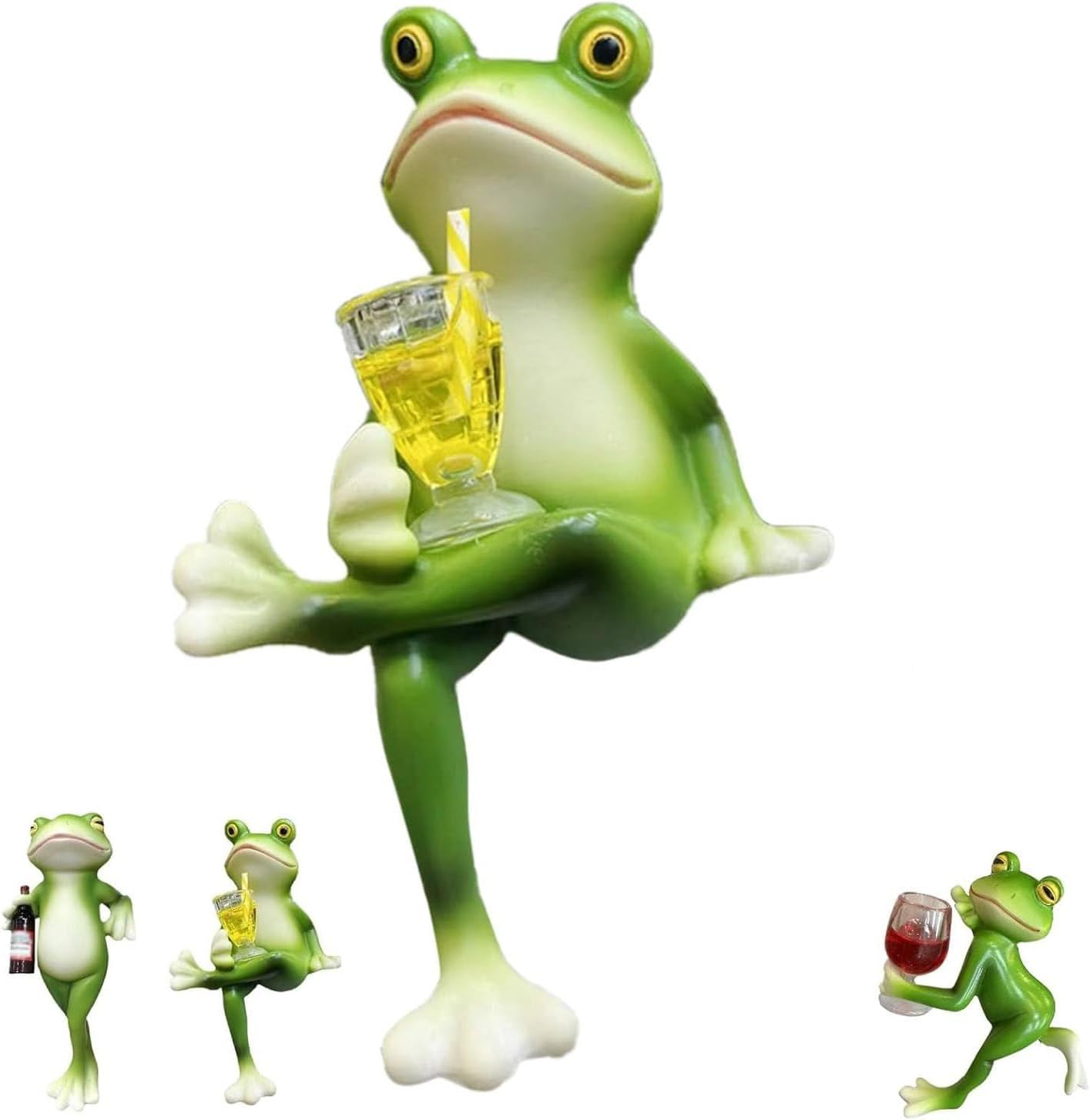 1 Pcs Resin Frog Garden Statue - Hand-Painted Cute Cartoon Frog Figurine for Outdoor Decor, Patio, Flower Pots & Lawn Ornaments ([C] Sit)