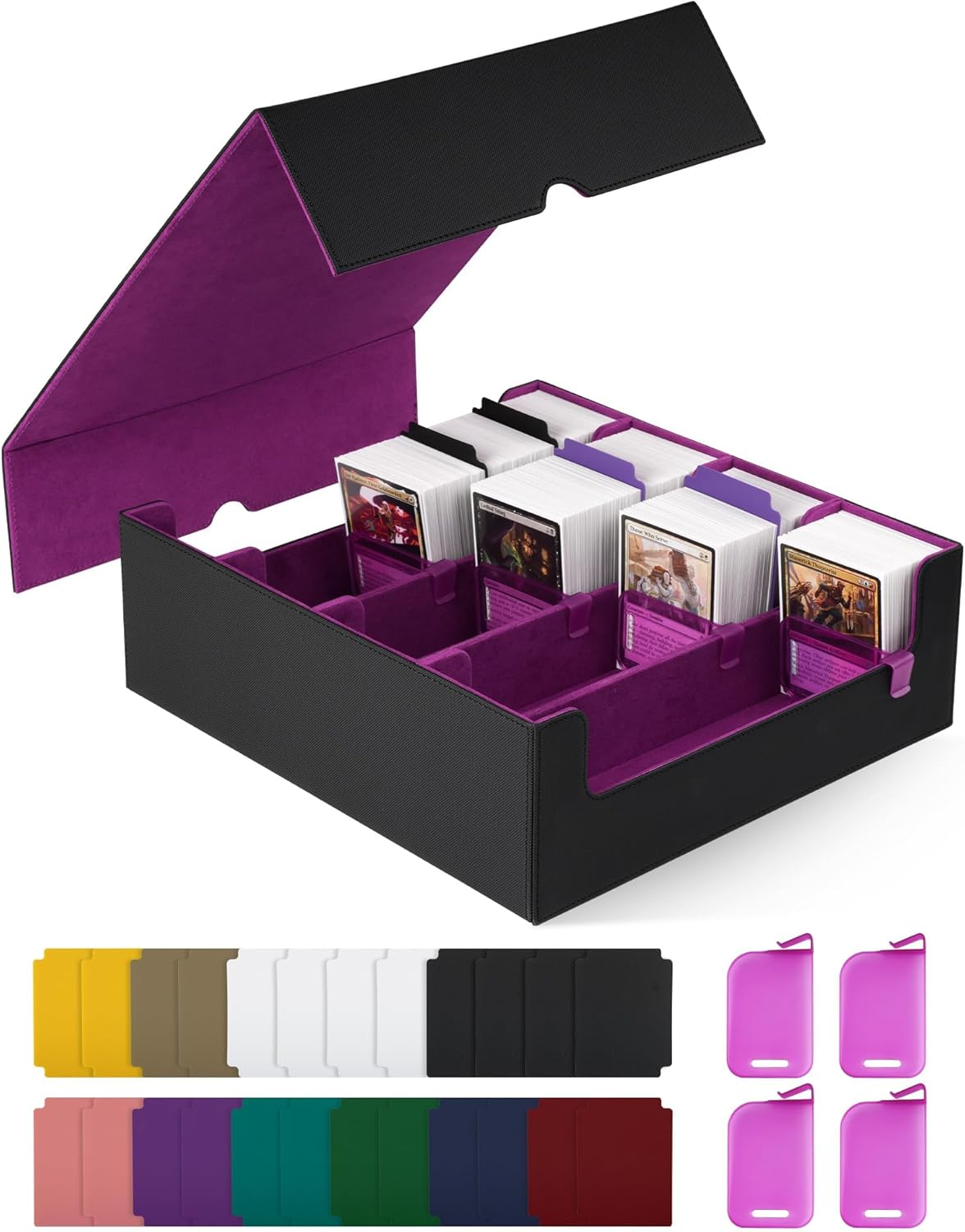 Cardnovux Trading Card Storage Box, Commander Card Deck Case Holds 2400+ Cards, MTG Deck Box with 4 Stoppers, Magic Card Organizer for TCG PTCG Cards (Black & Blue)