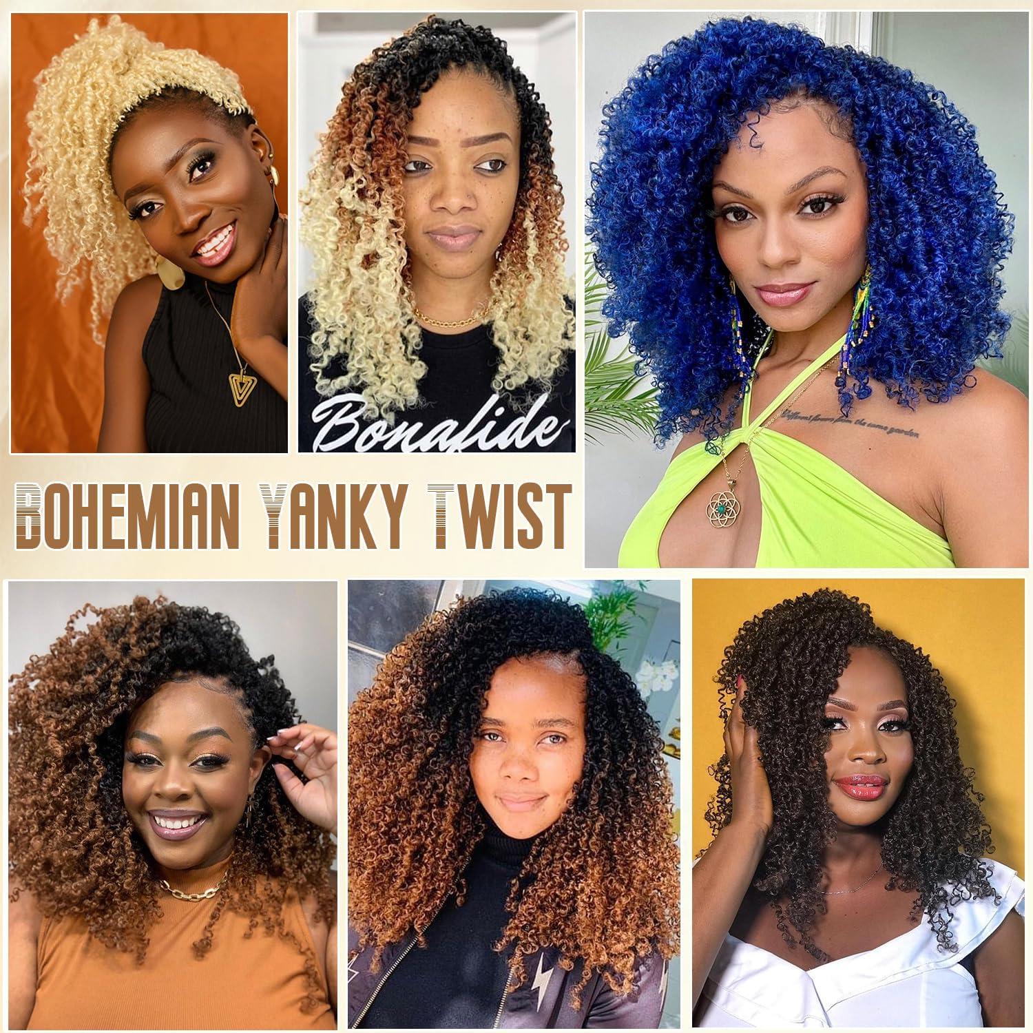 Bohemian Yanky Twist Crochet Hair Pre-Twisted Passion Twist Hair with Curly Ends Kinky Twists Pre-Looped Curly Wave Senegalese Twist Braids (1B#, 10 Inch (Pack of 3)) image number 1