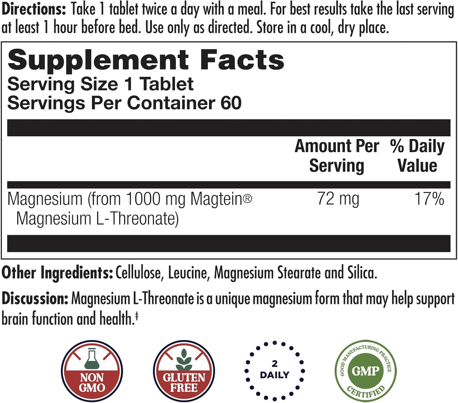 KAL Think Magnesium L-Threonate 2000 Mg 60 Tablets image number 3