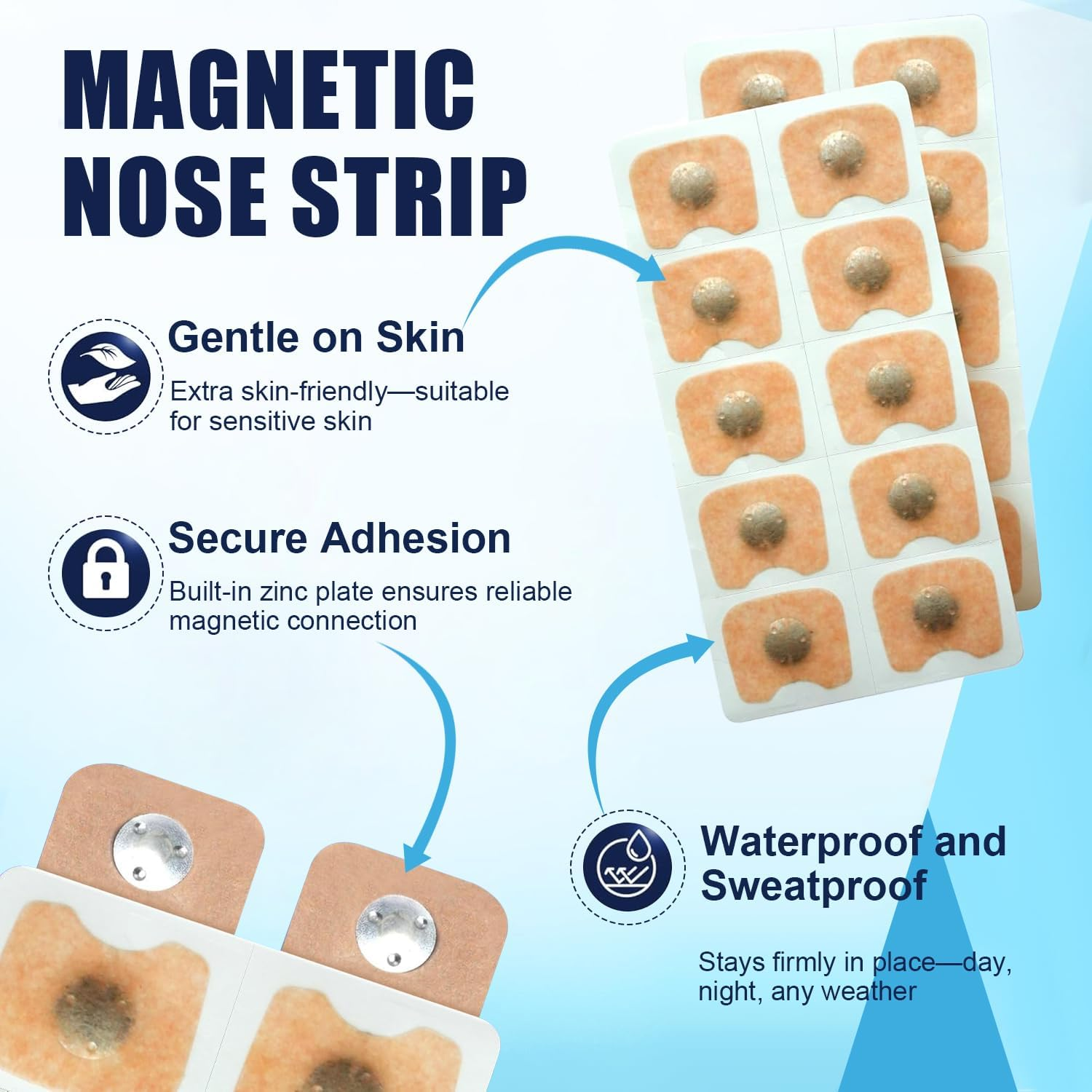 150 Pcs Refill Nose Strips - Magnetic Breathing Nasal Strips, anti Snoring Intake Breathing Nose Strips to Promote Oxygen Flow, Improve Sleep, and Assist Training for Men & Women (Without Nose Clips) - 75 Pair Magnetic Nasal Strips image number 2
