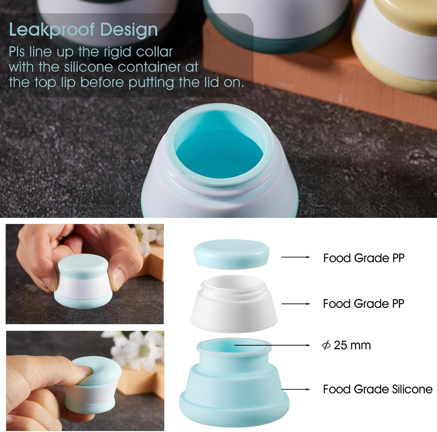 INSFIT Travel Containers for Toiletries, TSA Approved Silicone Cream Jars, Size Containers with Lids, 4PCS BPA Free Leakproof Accessories for Liquid Lotion with Labels & Mini Spatulas image number 3