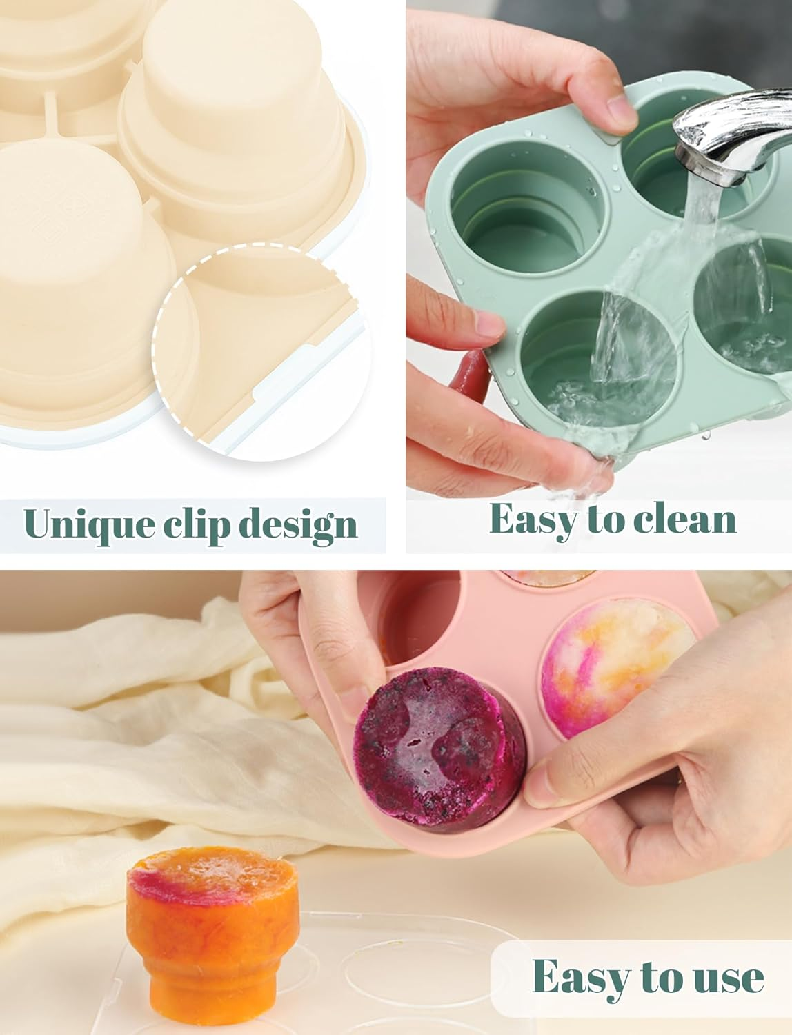 Stackable Baby Food Storage Containers with Lid Perfect Silicone Baby Food Freezer Tray Baby Breastmilk Popsicle Molds for Teething DIY Homemade Baby Food, Vegetable & Fruit Purees White image number 2