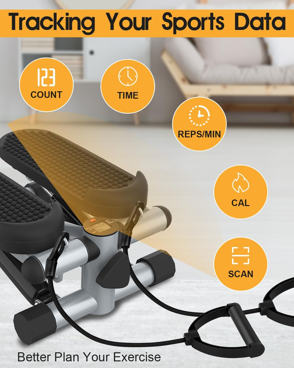 OUROAD Mini Stepper with Resistance Band, Portable Stair Stepper with Calories Count, Exercise Stepping Machine for Exercise Fitness Office Home Workout Equipment image number 4