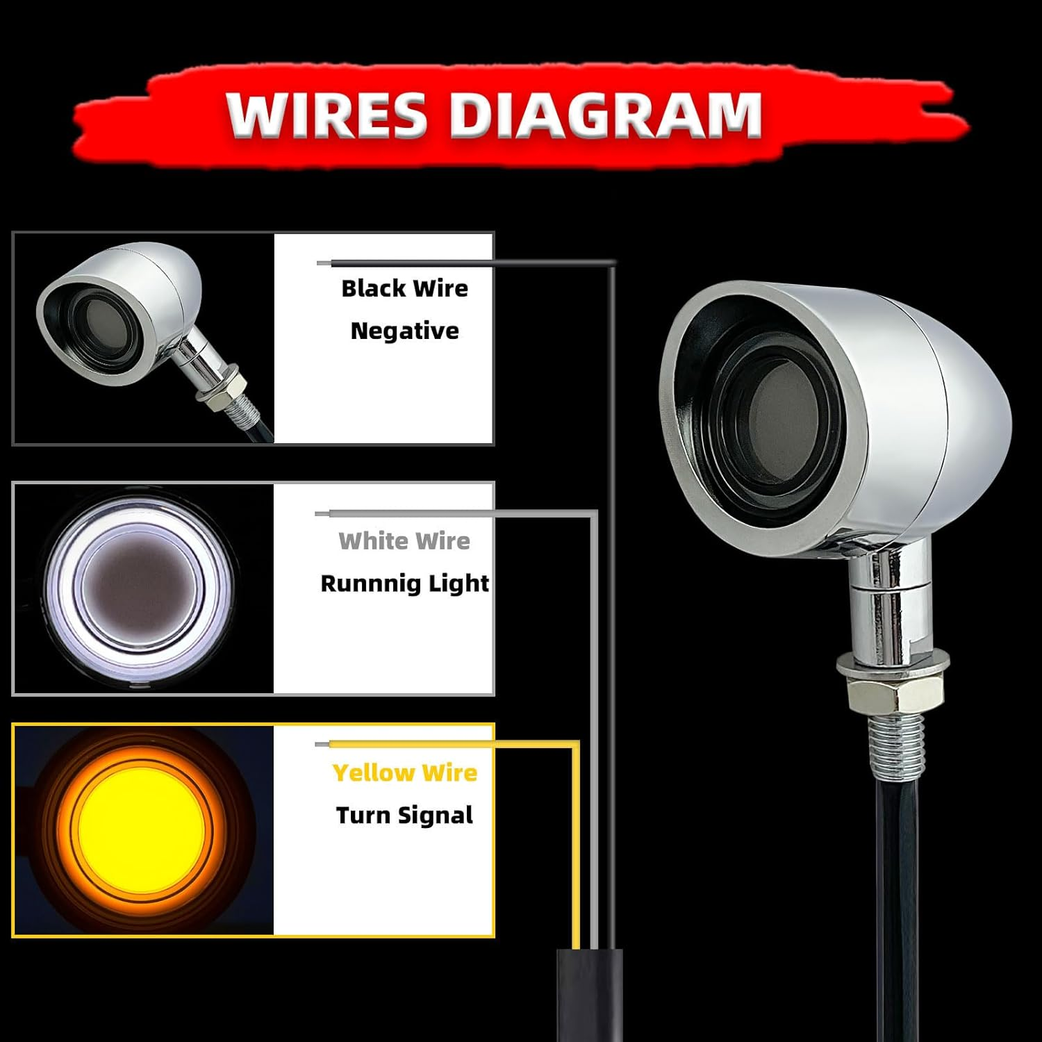 FATECIM 2X Motorcycle LED Front Turn Signals Running Driving Light Visor Heavy Duty Motorbike White Amber Light Blinker Indicator for Bobber Harley Honda Yamaha Suzuki Kawasaki Cruiser Chopper Chrome - 2035-Chrome image number 7