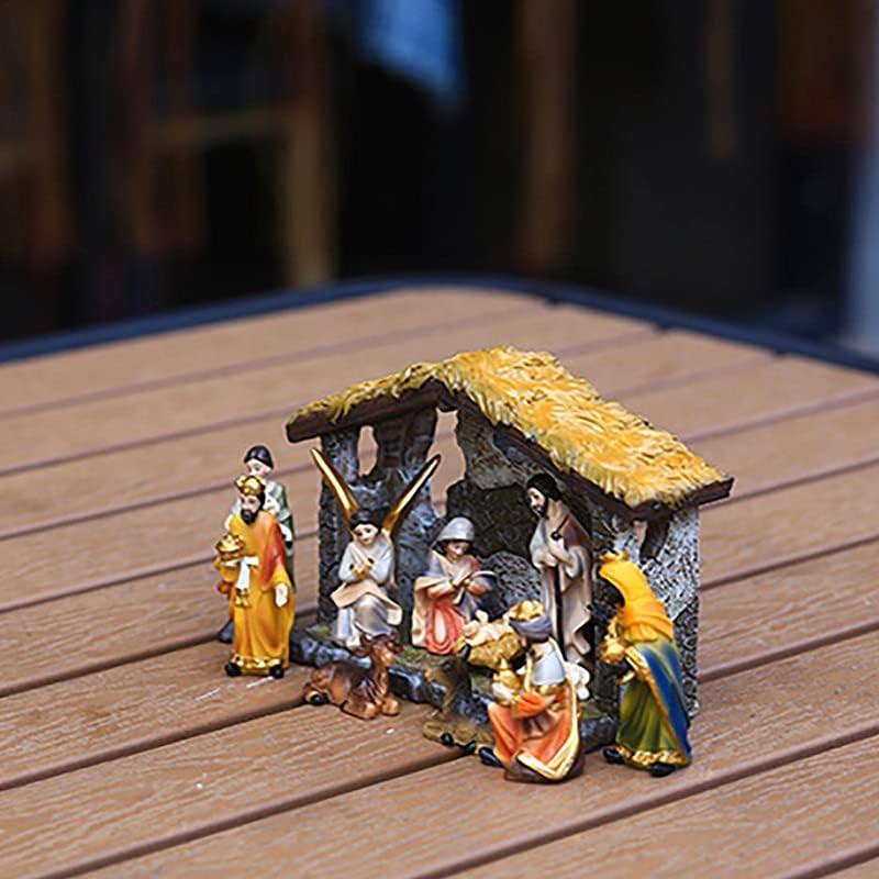 12PCS Nativity Set for Christmas Indoor,Christmas Statue Nativity Scene Set,Christmas Sets and Characters Manger Scene Resin Crafts Christmas Decoration image number 6
