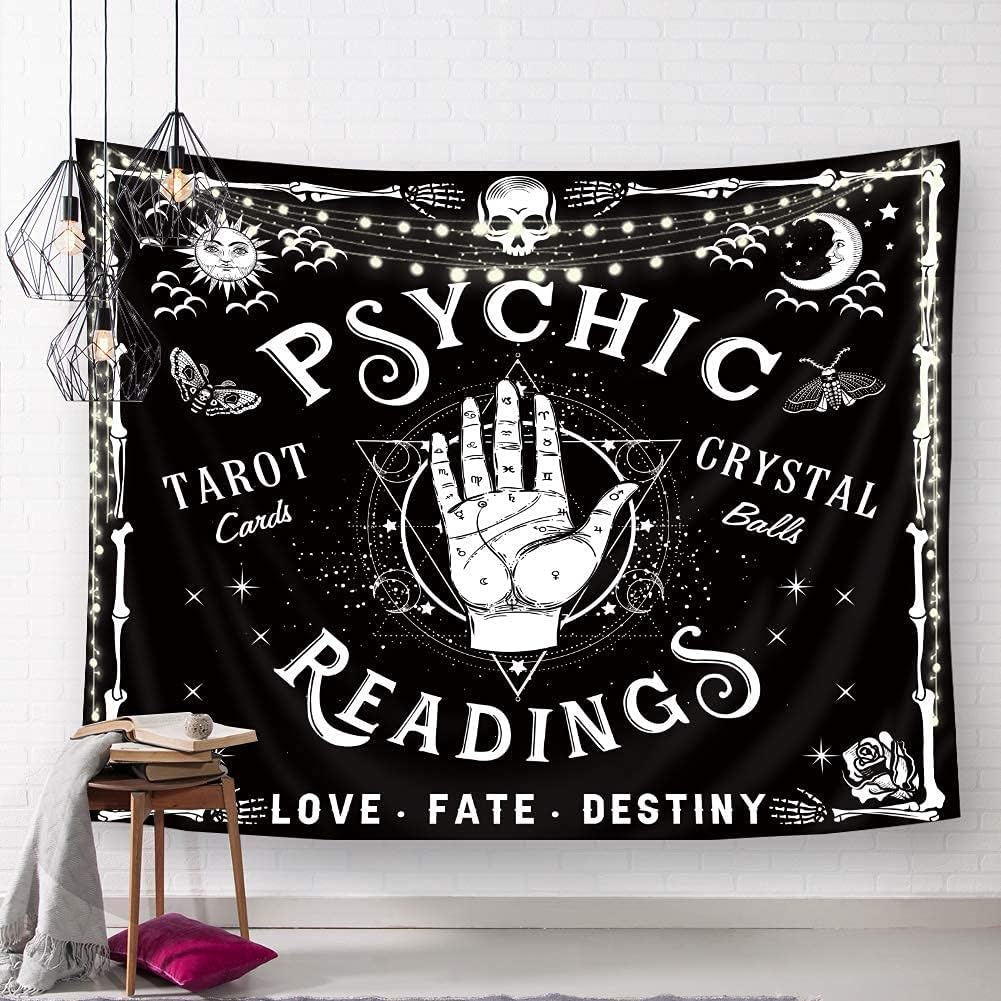 Homewelle Tarot Psychic Reading Hands Tapestry Goth Spooky Gothic Wall Art Decor 59Wx51L Inch Ouija Palm Palmistry Witch Unique Whimsy Cool Hippy Mysterious Whimsy Edgy Wall Hanging Room Fabric image number 3