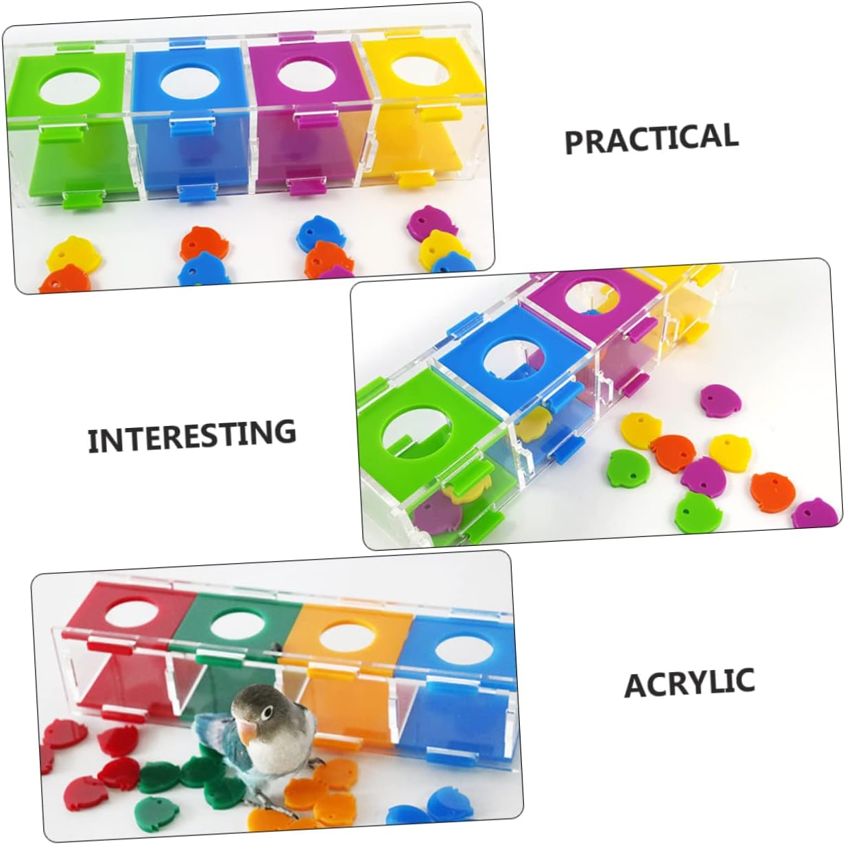 BAZEITFLOW 1Set Color Sorting Parrot Interactive Trick Prop for Bird with Color Coin Box Engaging Puzzle for Parrots Budgerigars Lovebirds image number 3