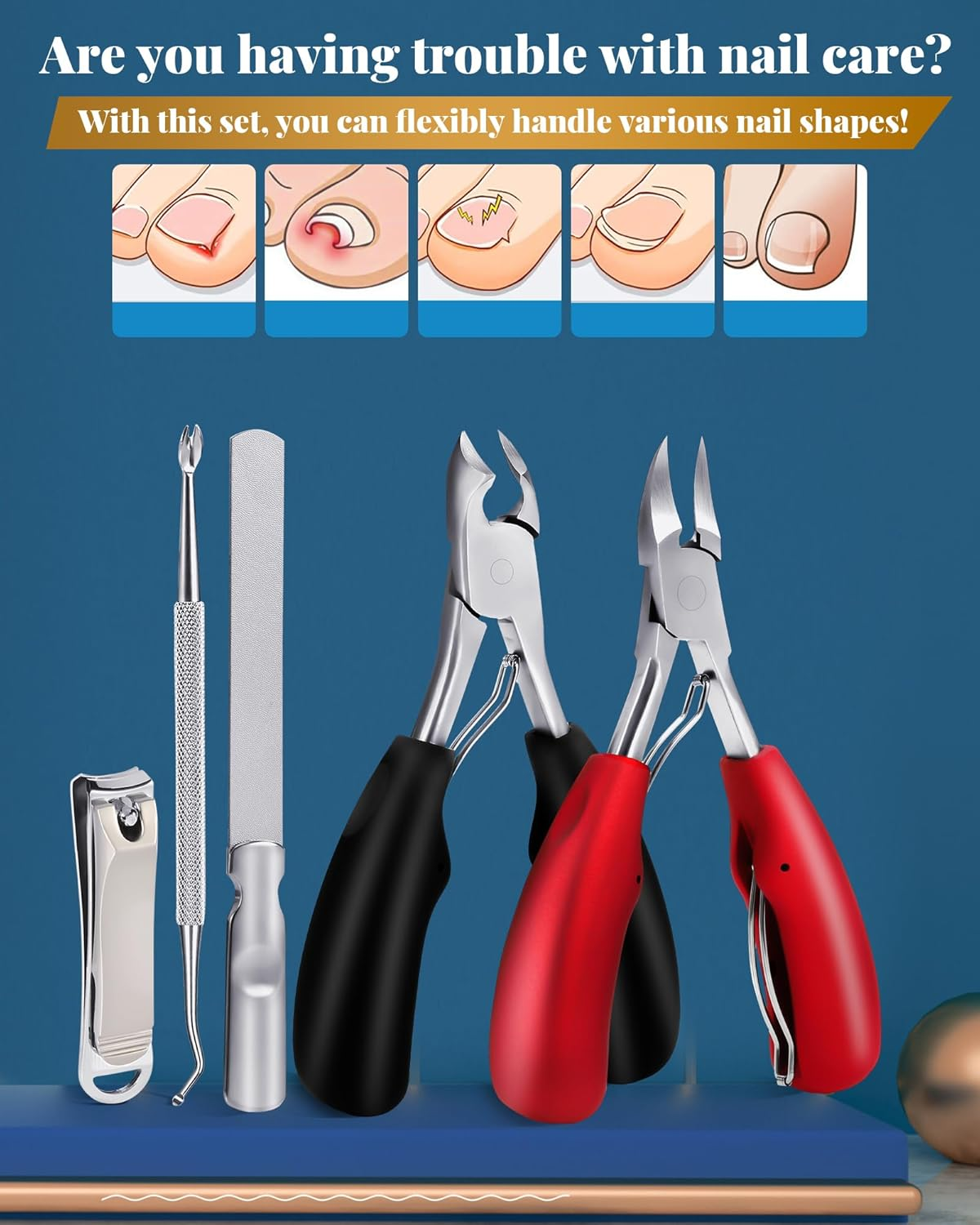 Tisojpod 5Pcs Toenail Clippers Set for Ingrown Toenail & Thick Toenails,Nail Clippers Set for Seniors Men Women,Ingrown Toenail Clippers,Professional Heavy Duty Toenail Clippers for Thick Toenails image number 3