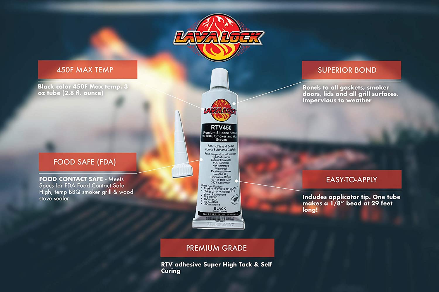 Lavalock&reg; Black Food Safe BBQ Adhesive 3 Oz Grill Smoker High Temp Rtv Silicon image number 3