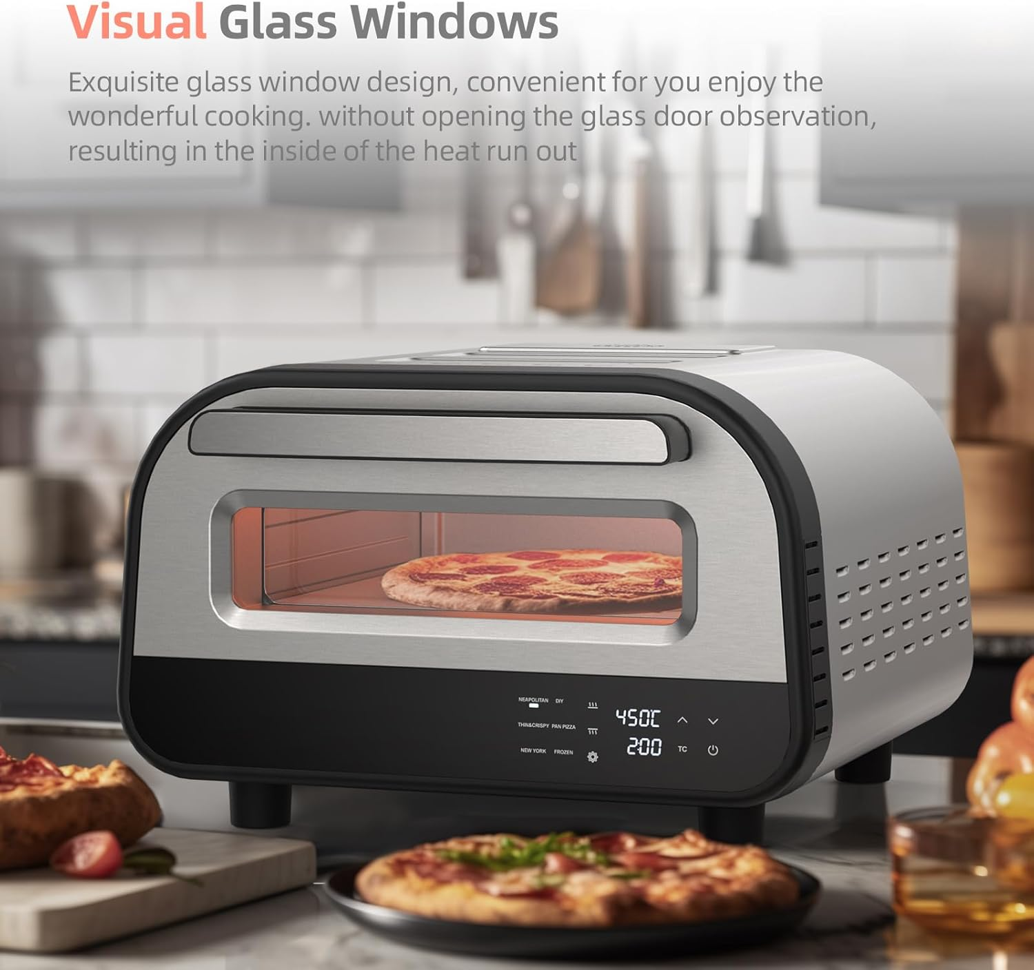 PAYISHO Indoor Pizza Oven Smart Touch Screen, 12" Countertop Pizza Oven Electric Pizza Maker with Pizza Stone & Cutter, 6 Pizza Presets, Heats up to 450℃, Makes Pizzas in 2 Min,Cooker for Home,Au PLUG image number 5