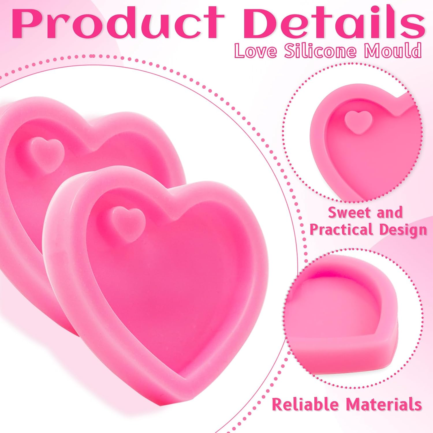 12 Pcs Heart Resin Silicone Keychain Molds with Hole, Valentine'S Day Mould, Keychain Mould Crafts Epoxy Resin with 24 Pcs Key Rings for DIY Decoration, Homemade Dessert (Pink)