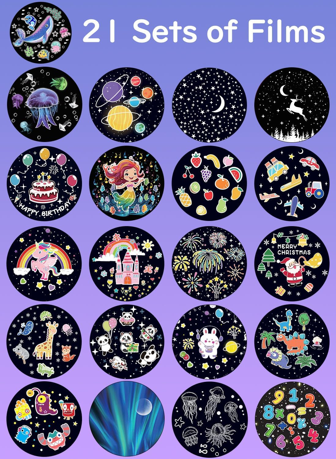 21 Sets of Films + 13 Soothing Music Sound, Projector Night Light for Kids, Kids Night Light Projector for Bedroom, Ceiling, Remote Music Star Projector for Girls with Timer 360&deg; Rotation, Room Decor image number 3