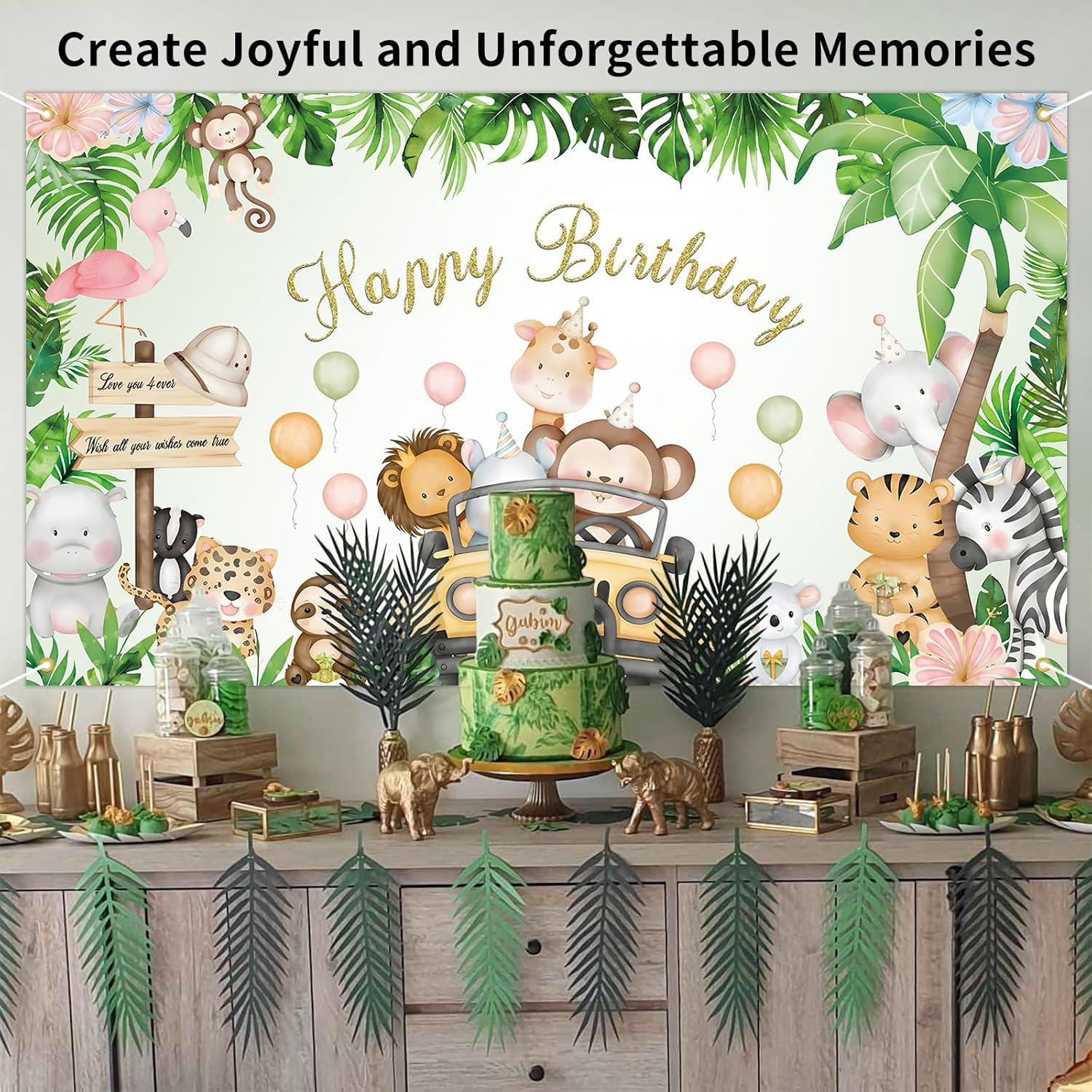 WVMNQO 6 * 3.6Ft Happy Birthday Banner, Jungle Animals Birthday Gifts for Boys and Girls, Reusable Birthday Decorations, Durable Party Decorations Backdrop, Party Supplies Photography Background