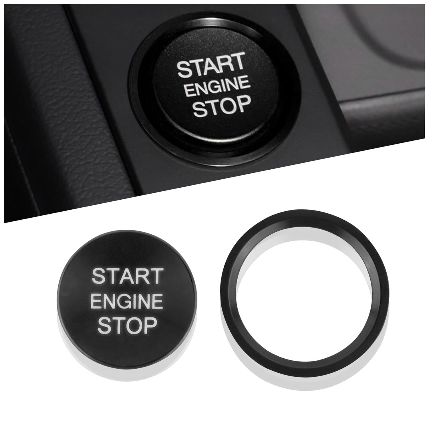 Car Push Start Button Cover for Audi Cool Aluminum Engine Start Button Cover with Metal Ring Car Decoration Car Accessories Interior Start Stop Button Cover (Red)
