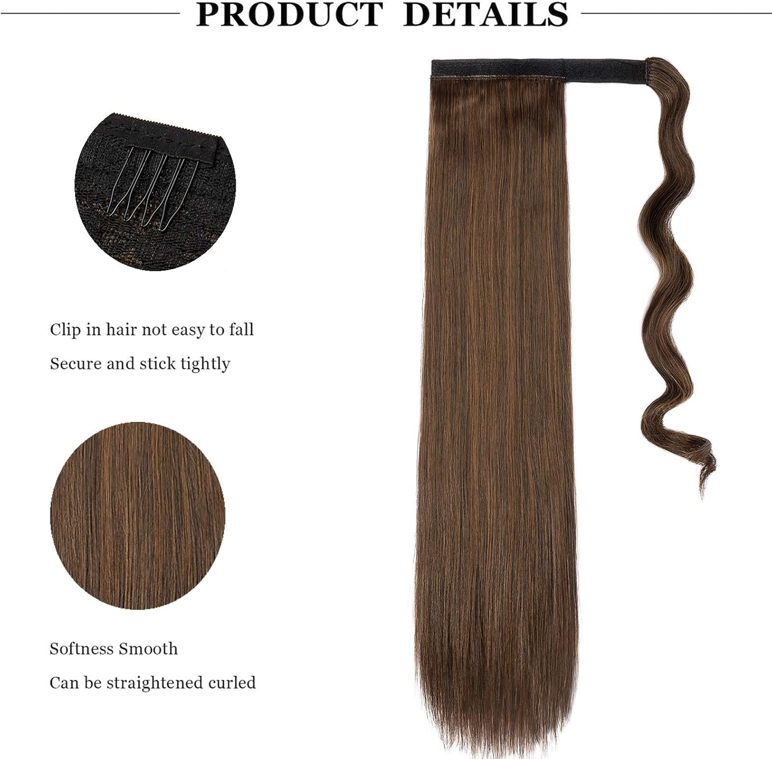 Cybelleza Clip-In Ponytail Extensions, Ponytail Hairpiece, Hair Extension, Braid Extension, 55 Cm, 100 G, Straight, Straight Hair Thickening for Women (Dark Brown & Light Brown) image number 5
