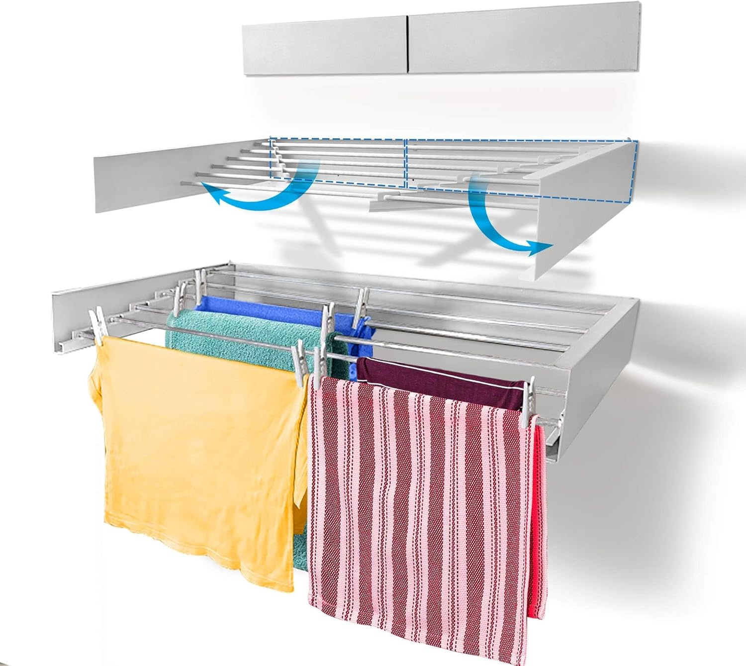 Vellaluna Clothes Drying Rack,Wall Mounted Drying Rack,Collapsible Drying Racks for Laundry,Clothes Hanger Rack Foldable,Clothing Rack,Retractable,Folding Dryer Rack,Wall Hanging Rack (White) image number 3