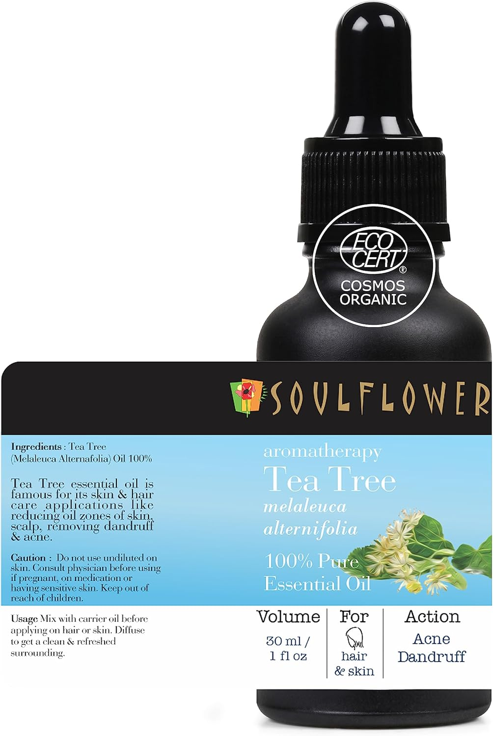 Soulflower Organic Tea Tree Essential Oil, Helps in Dandruff and Acne - 100% Pure, Natural, Organic, Cruelty-Free, Undiluted - 1 Fl Oz / 30Ml image number 4