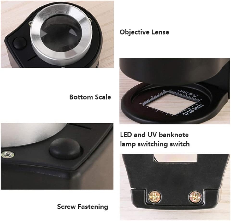 30X Handheld Magnifying Glass Jewelers Loupe with Light, 6 LED Desktop Metal Magnifier Folding Scale Eye Loop for Textile Optical Jewelry Tool Coins Currency Stamps (Unrechargeable) image number 2