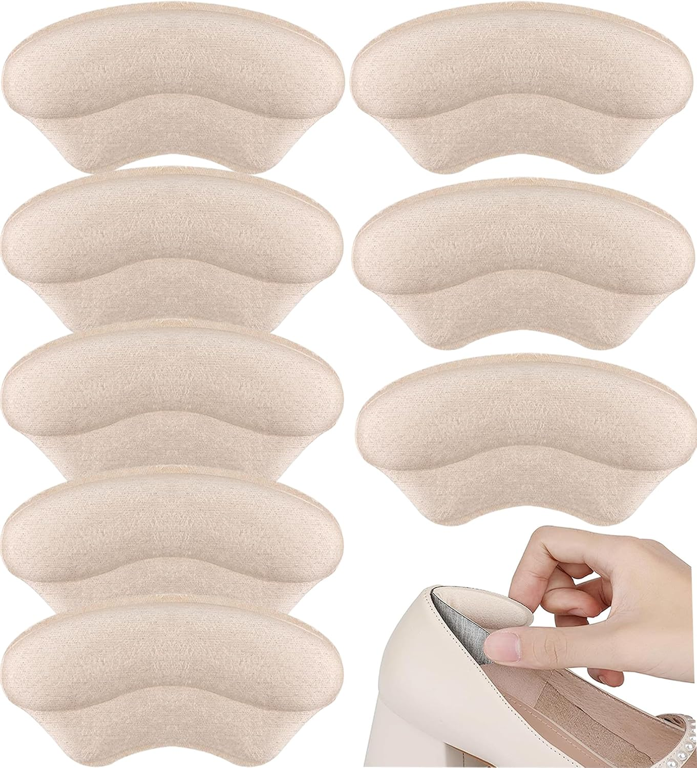 8Pieces Heels Grip Liner | Leather Heel Cushion Pads Back of Heel Protectors Cushions | Self-Adhesive Foot Care Protectors | Heel Pads Snugs for Shoe Too Big Men Women, Filler Improved Shoe Fit and Comfort image number 3