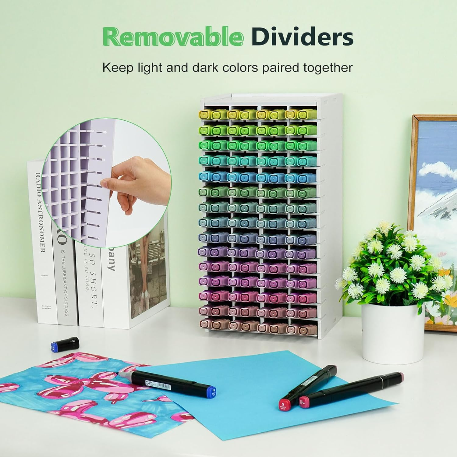 SANFURNEY Art Marker Storage Rack for 120 Markers, Watercolour Brushes Pens Color Pencils Organizer Holder for Desk image number 2