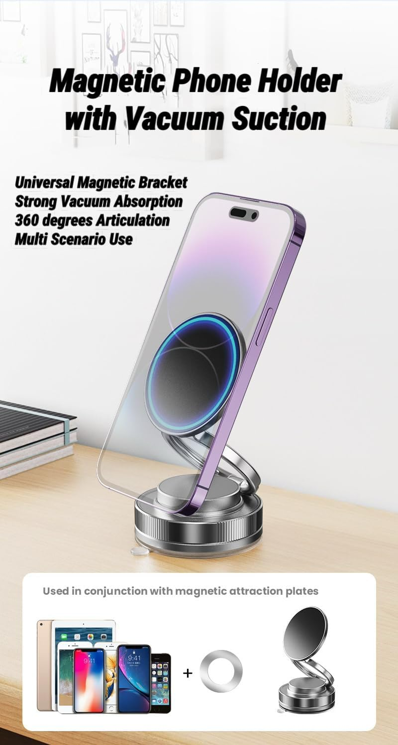 [2025 Upgraded] Mernard Magnetic Phone Holder Mount with Vacuum Suction Base, 360&deg; Rotatable & Foldable Car Phone Mount for Dashboard/Windscreen/Desk image number 1