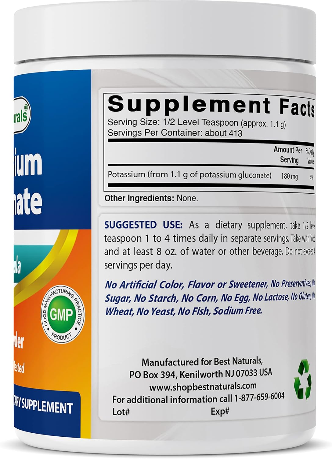 Best Naturals Potassium Gluconate 1Lb Powder (1 LB (Pack of 3)) image number 4