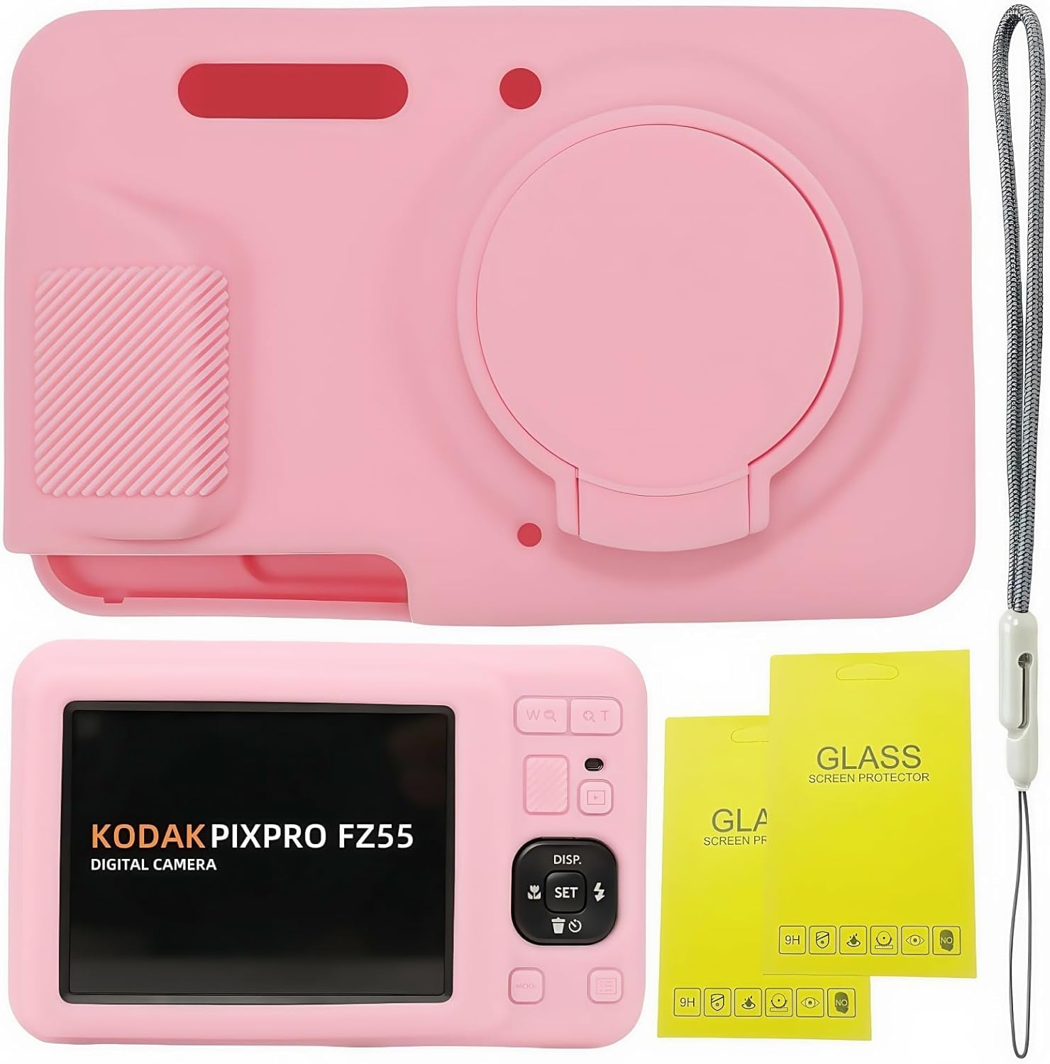 Case for Kodak PIXPRO FZ55, FZ55 Accessories, Soft Silicone Protective Case Removable Lens Cover, Comes with 2 Screen Protectors and 1 Wrist Strap.