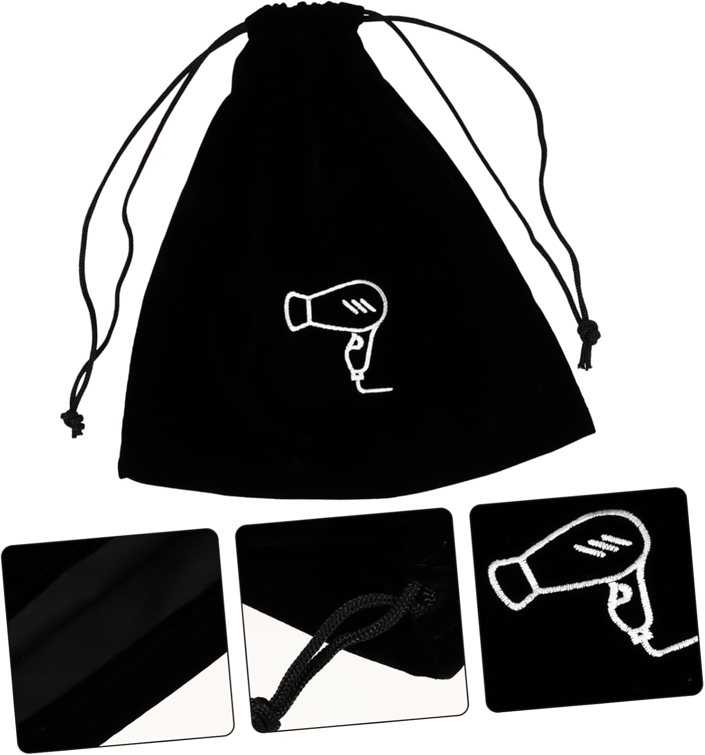CTIRCHIU Black Flannel Hair Dryer Storage Pouch with Drawstring Closure Capacity Travel Bag for Guest Organization and Easy Hanging image number 5