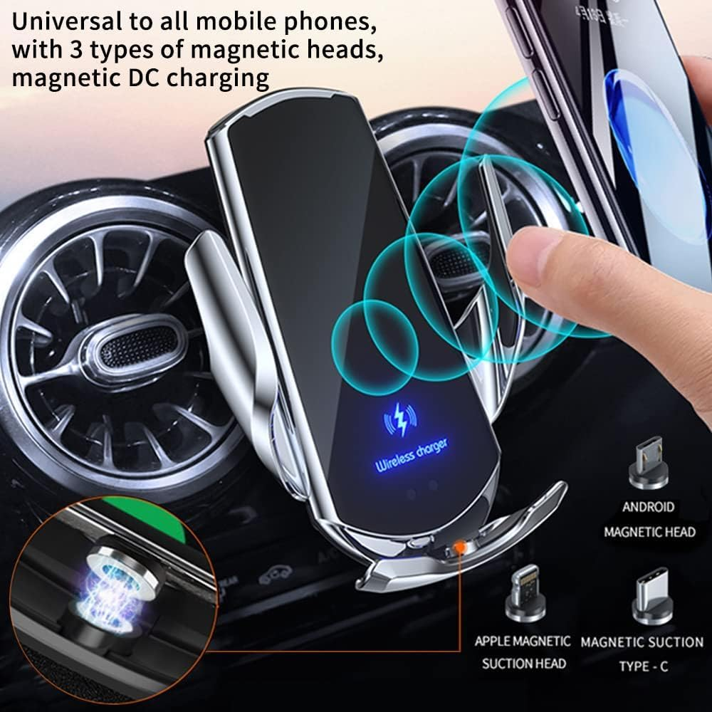 Wireless Car Charger Auto-Clamping,Infrared Sensor Mobile Phone Navigation Holder,10W Charging and 3 Magnetic Adapters, Compatible with All Mobile Phones. image number 2