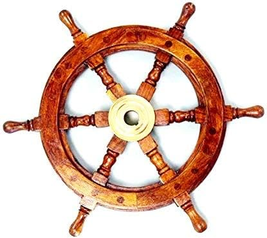 Sailor'S Ship Wheel 12 Wooden and Brass - Nauticalmart image number 2