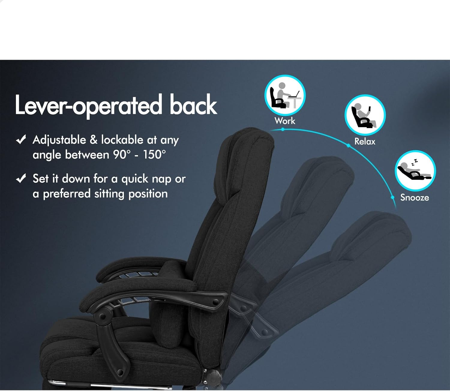 ALFORDSON Ergonomic Executive Office Chair with Footrest, High Back Desk Computer Chair Recliner for Home Office Study Student, Linen Fabric Video Gaming Chair, Boss Fabric Black image number 6